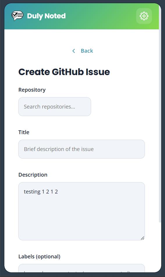 GitHub Issue creation form with repository selector