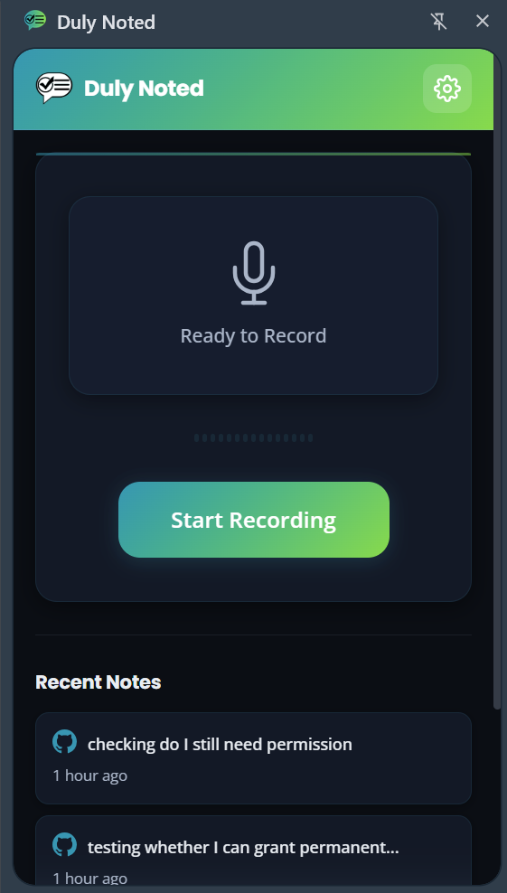 Main recording screen with waveform visualizer in dark mode