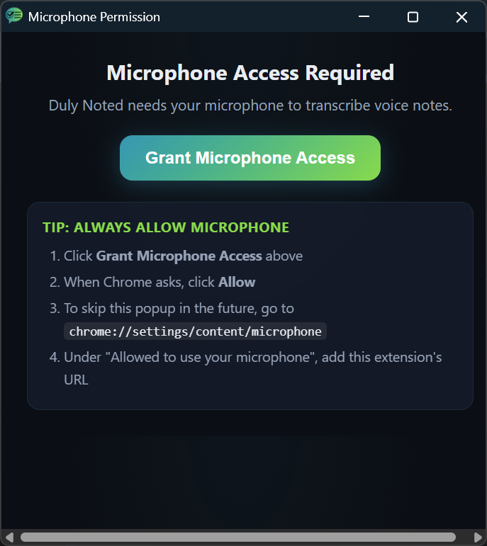 Microphone permission dialog